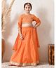 INDI-LOOM COUTURE Woven Three Fourth Sleeves Floral Embroidered Beads Embellished Lehenga Choli Set With Dupatta -Orange