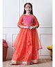 INDI-LOOM COUTURE Woven Three Fourth Sleeves Thread Work Embroidered Bandhani Printed Lace Embellished Lehenga Choli Set With Dupatta - Orange