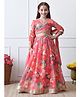 INDI-LOOM COUTURE Woven Three Fourth Sleeves Floral Printed Lace Embellished Lehenga Choli Set With Dupatta - Peach