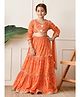 INDI-LOOM COUTURE Woven Full Sleeves Bandhani Printed Lehenga Choli Set With Dupatta - Orange