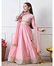 INDI-LOOM COUTURE Woven Full Sleeves Floral Embroidered Lehenga Choli With Dupatta - Pink