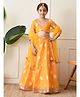 INDI-LOOM COUTURE Woven Three Fourth Sleeves Floral Printed & Lace Embellished Lehenga Choli Set With Dupatta - Mango Yellow