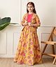 INDI-LOOM COUTURE Cotton Woven Sleeveless Lehenga Choli Set Floral Printed Jacket - Yellow