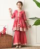 INDI-LOOM COUTURE Cotton Woven Three Fourth Sleeves Bandhani Printed Kurti & Sharara Set - Magenta Pink