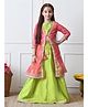 INDI-LOOM COUTURE Woven Sleeveless Solid Lehenga Choli Set With Floral Printed Jacket - Pink