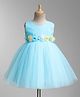Babyhug Woven Sleeveless Fit & Flare Mesh Party Dress with Corsage  Detailing - Light Blue