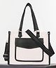 Womanix Womens Tote Bag Front Pocket Canvas Bag 12 Inch Laptop Work Shoulder Bags Casual Small Briefcase Handbag For Travel, Office, College (0044, Beige Black) 0044 BG BK