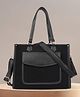 Womanix Womens Tote Bag Front Pocket Canvas Bag 12 Inch Laptop Work Shoulder Bags Casual Small Briefcase Handbag For Travel, Office, College (0044, Black) 0044 BK BK