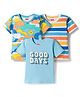 Babyhug Cotton Knit Half Sleeves Striped Text & Sun Printed T-Shirts Pack of 3 - Blue  & White