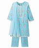EARTHY TOUCH Cotton Jersey Knit Full Sleeves Kurti Salwar Set with Floral Print & Dupatta - Light Blue
