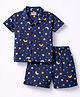 Babyhug Cotton Knit Half Sleeves Shirt & Shorts Co-ord Night Suit With Star & Moon Print - Navy Blue