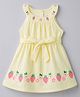 Babyhug Cotton Woven Sleeveless Strawberry & Floral Embroidered & Striped Frock - Yellow