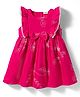 Babyhug Schiffili Woven Frill Sleeves Frock with Floral Embroidery & Bow Applique - Dark Pink