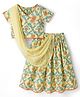 EARTHY TOUCH Cotton Knit Half Sleeves Lehenga Choli Set With Dupatta & Floral Print - Yellow
