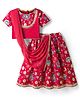 EARTHY TOUCH Cotton Knit Half Sleeves Floral Printed Lehenga Choli Set With Dupatta - Dark Pink