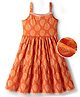 EARTHY TOUCH Cotton Knit Sleeveless Floral Printed Ethnic Dress  - Orange