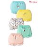 Honeyhap Premium  100% Cotton Knit With Bio Finish Bloomers With Floral & Cupcake Print Pack of 5 - Tanager Turquoise Yellow Iris Bright White Primrose Print & Bay