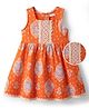 EARTHY TOUCH Cotton Knit Sleeveless Floral Printed Ethnic Dress With Lace Detailing - Orange