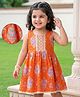 EARTHY TOUCH Cotton Knit Sleeveless Floral Printed Ethnic Dress With Lace Detailing - Orange