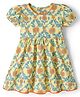 EARTHY TOUCH Cotton Knit Half Sleeves Ethnic Dress With Floral Print - Yellow