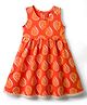 EARTHY TOUCH Cotton Knit Sleeveless Ethnic Dress With Floral Print - Orange