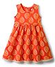 EARTHY TOUCH Cotton Knit Sleeveless Ethnic Dress With Floral Print - Orange