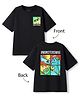 Pine Kids Cotton Knit Half Sleeves Oversized T-Shirt With Front & Back Monster Print - Black