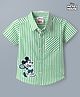 Babyhug Disney Poplin Woven Striped Shirt with Half Sleeves and Mickey Mouse Print - Green