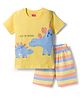 Babyhug Cotton Knit Half Sleeves T-Shirt & Short Night Suit with Striped & Dino Print - Yellow