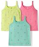 Zero Sinker Knit Sleeveless Slips With Floral Print Pack of 3 - Lemon Yellow Green & Pink