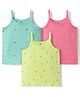 Zero Sinker Knit Sleeveless Slips With Floral & Rainbow Print Pack of 3 - Lemon Yellow Pink & Green