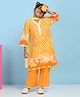 BIBA Cotton Woven Three Fourth Sleeves Striped & Floral Printed Kurti Salwar Set - Orange