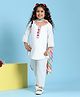BIBA Cotton Woven Three Fourth Sleeves Floral Embroidered Kurti Salwar Set - White