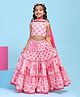 BIBA Cotton Woven Sleeveless Floral Printed Lehenga & Choli With Dupatta Set - Pink