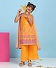 BIBA Cotton Woven Sleeveless Floral Embroidered Kurti & Salwar With Dupatta Set - Orange