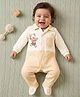 Kookie Kids Interlock Knit Full Sleeves Checkered Sleep Suit with Bear Embroidery - Beige