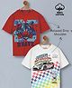 Plum Tree 100% Cotton Knit Pack Of 2 Half Sleeves Tiger & Toyota GT86 Printed Oversized Tees - Beige & Red
