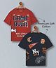 Plum Tree 100% Cotton Knit  Pack Of 2 Half Sleeves Controller & New York City Theme Printed Oversized Tees - Navy Blue & Orange
