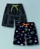 Plum Tree 100% Cotton Knit Pack Of 2 Dinosaur & Typography Printed Shorts - Navy Blue & Charcoal