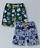 Plum Tree 100% Cotton Knit Pack Of 2 Racing & Space Theme Printed Shorts - Green & Light Blue