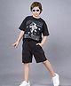 Plum Tree 100% Cotton Knit Half Sleeves Glow In The Dark Space Theme Printed Oversized Tee & Cargo Shorts Set - Black Charcoal