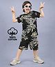 Plum Tree 100% Cotton Knit Half Sleeves Leaves Printed Coordinating Tee & Shorts Set - Navy Blue