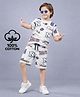 Plum Tree 100% Cotton Knit Half Sleeves Typography Printed Coordinating Tee & Shorts Set - Ivory