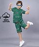 Plum Tree 100% Cotton Knit Half Sleeves Typography Printed Coordinating Tee & Shorts Set - Green