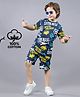 Plum Tree 100% Cotton Knit Half Sleeves Typography Printed Coordinating Tee & Shorts Set - Navy Blue
