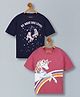 Plum Tree 100% Cotton Knit Pack Of 2 Unicorn & Do What You Love Text Printed Oversized Tees - Navy Blue & Pink Mauve