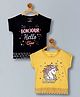 Plum Tree 100% Cotton Knit Pack Of 2 Half Sleeves Unicorn & Bonjour Hello Ciao Text Printed Tees - Yellow & Black