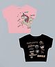 Plum Tree 100% Cotton Knit Pack Of 2 Half Sleeves Unicorn & Holidays Text Printed Crop Tops - Light Pink & Black