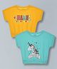 Plum Tree 100% Cotton Knit Pack Of 2 Half Sleeves Unicorn & Amazing Text Printed Crop Tops - Aqua & Yellow