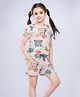 Plum Tree 100% Cotton Knit Half Sleeves Beach Theme Printed Coordinating Top & Shorts Set - Beige